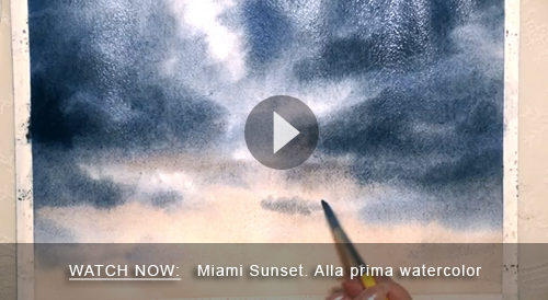 Miami Sunset, alla prima watercolor